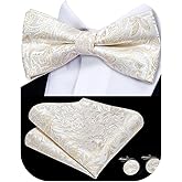 Hi-Tie Bow Ties for Men Pre-Tied Pocket Square with Cufflinks Mens Bowtie Sets for Wedding Formal Party