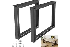 Y-CFHFC Metal Table Legs 16'' Hight 17.7'' Wide Heavy Duty Furniture Legs, Modern Desk Feets with Adjustable Protector Feet for Bench, Coffee End & Side Table (Rectangle Shape, 2pcs)-Black