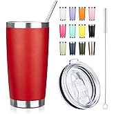 ATIKZHE 20oz Tumbler with Straw and Brush, Stainless Steel Vacuum Insulated tumbler, Double Wall Insulated Coffee Tumbler for Outdoor, Home, Travel,Office (Bright Red,1pcs)