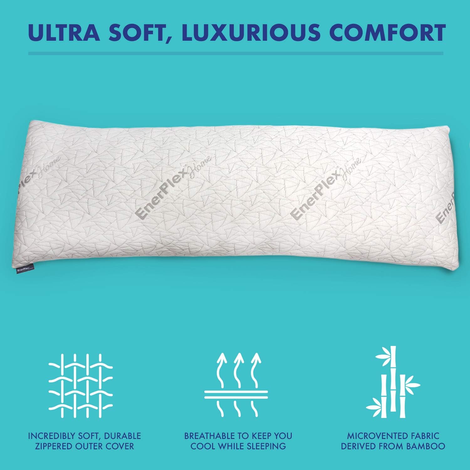 EnerPlex Never-Flat Body Pillow, CertiPUR-US Certified Adjustable Shredded Memory Foam Luxury Body Pillow, Machine Washable, Bamboo Cover, 54x20 Lifetime Promise, Will Not Go Flat: Kitchen & Dining