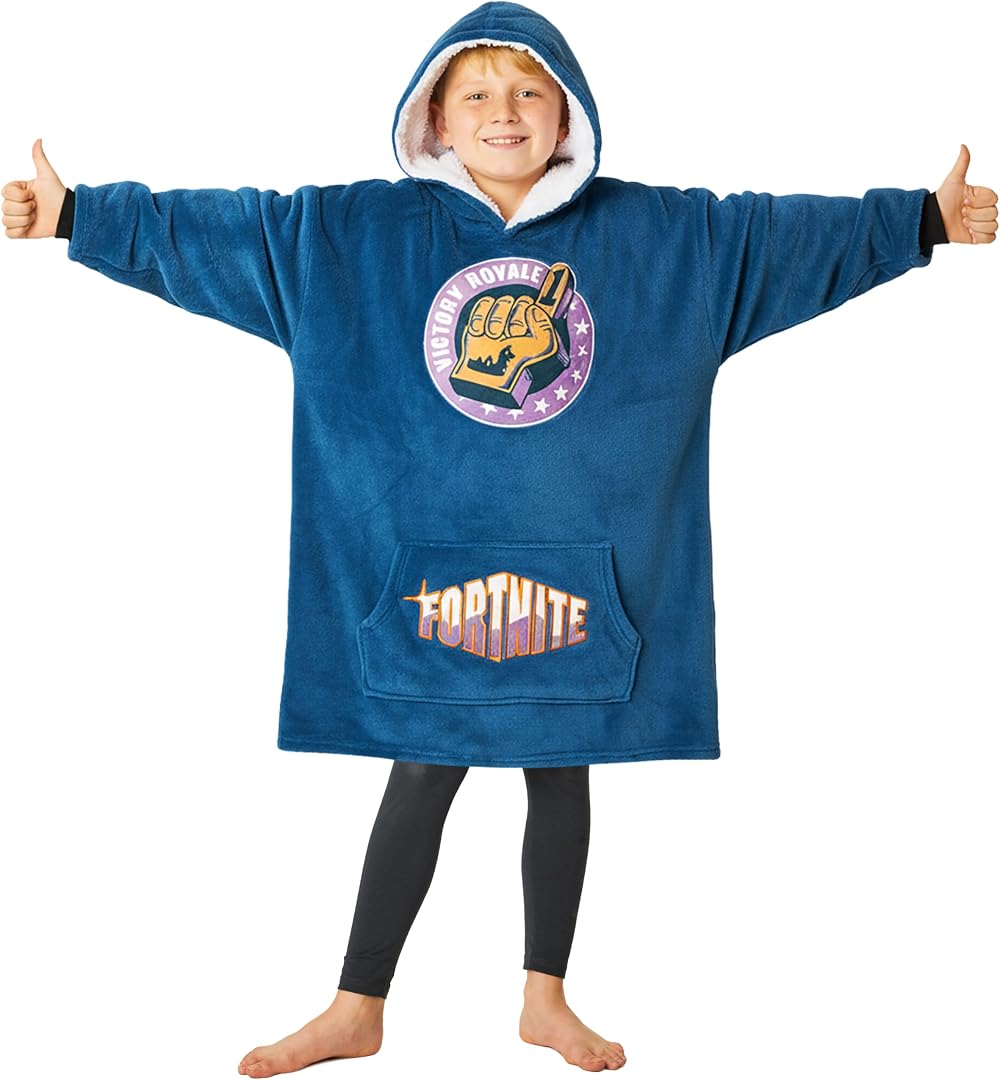 Fortnite Oversized Hooded Blanket Hoodie for Kids Blue Fleece One Size