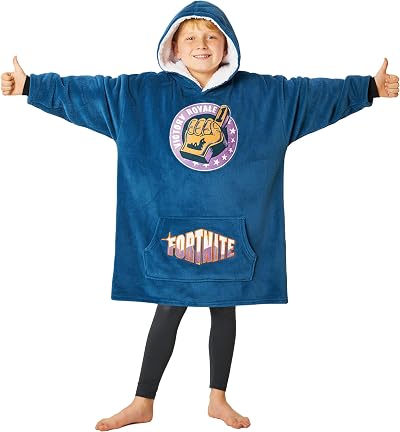 Fortnite Oversized Hooded Blanket Hoodie for Kids Blue Fleece One Size