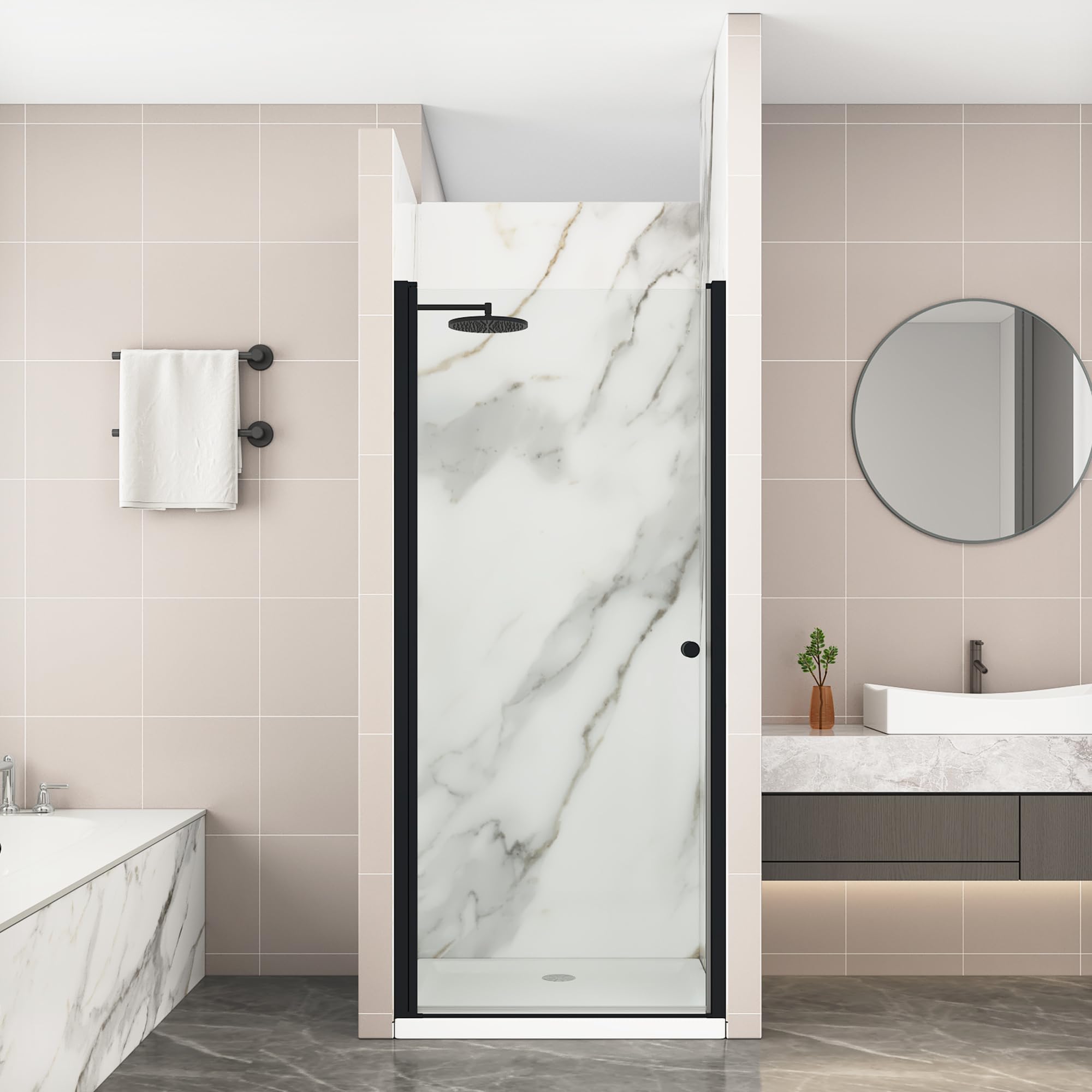 Photo 1 of Bathlink Pivot Shower Door,34-36" W x 72" H Frameless Shower Door, 1/4" (6 mm) in Thick Clear Tempered Glass, Matte Black Finish, Reversible Glass Shower Door