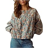 Loafawes Womens Fall Denim Jacket 2025 Casual Zip Up Oversized Crew Neck Long Sleeve Loose Fit Jean Bomber Jacket