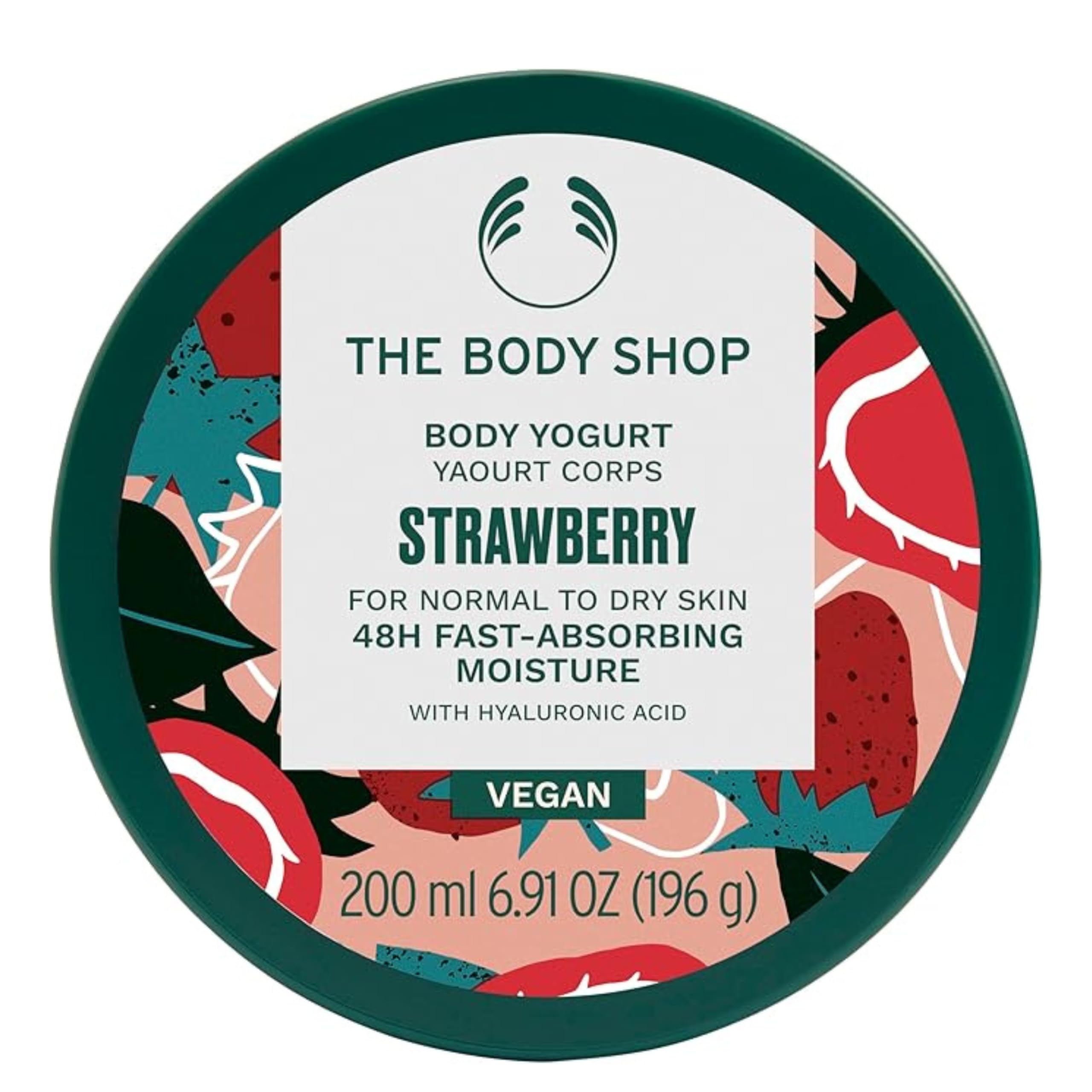 The Body Shop Strawberry Body Yogurt (1x 200ml), Fast-Absorbing Moisturiser for Dry Skin, Lightweight Body Cream & Gel-Cream, 48H Hydrating Moisturiser, Body Cream for Normal to Dry Skin, Vegan