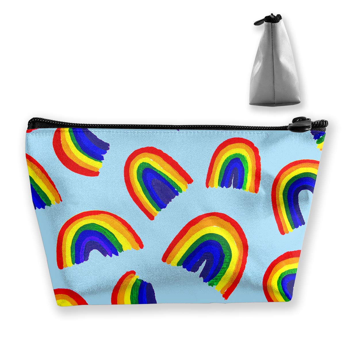 Makeup Bag Cosmetic Rainbow Blue Line Portable Cosmetic Bag Mobile Trapezoidal Storage Bag Travel Bags with Zipper