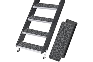 RUNROLE RV Step Covers 4 Pack Embossed Camper Step Rugs Non Slip Stair Carpet -24x7.5 Inches, Leaves Patterns