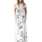 MISFAY Women Short Sleeve Loose Plain Maxi Dresses Casual Long Dresses Pockets