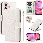 Caseurban Wallet Case for iPhone 16 with Card Holder, Premium PU Leather, Kickstand, Detachable Wrist Strap, Shockproof Magnetic Flip Cover for Women Men (White)