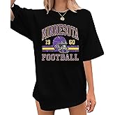 OCURHU Football Shirts for Women Football Team Fan Tshirts Game Day Outfits Oversized Football Helmet Graphic Apparel