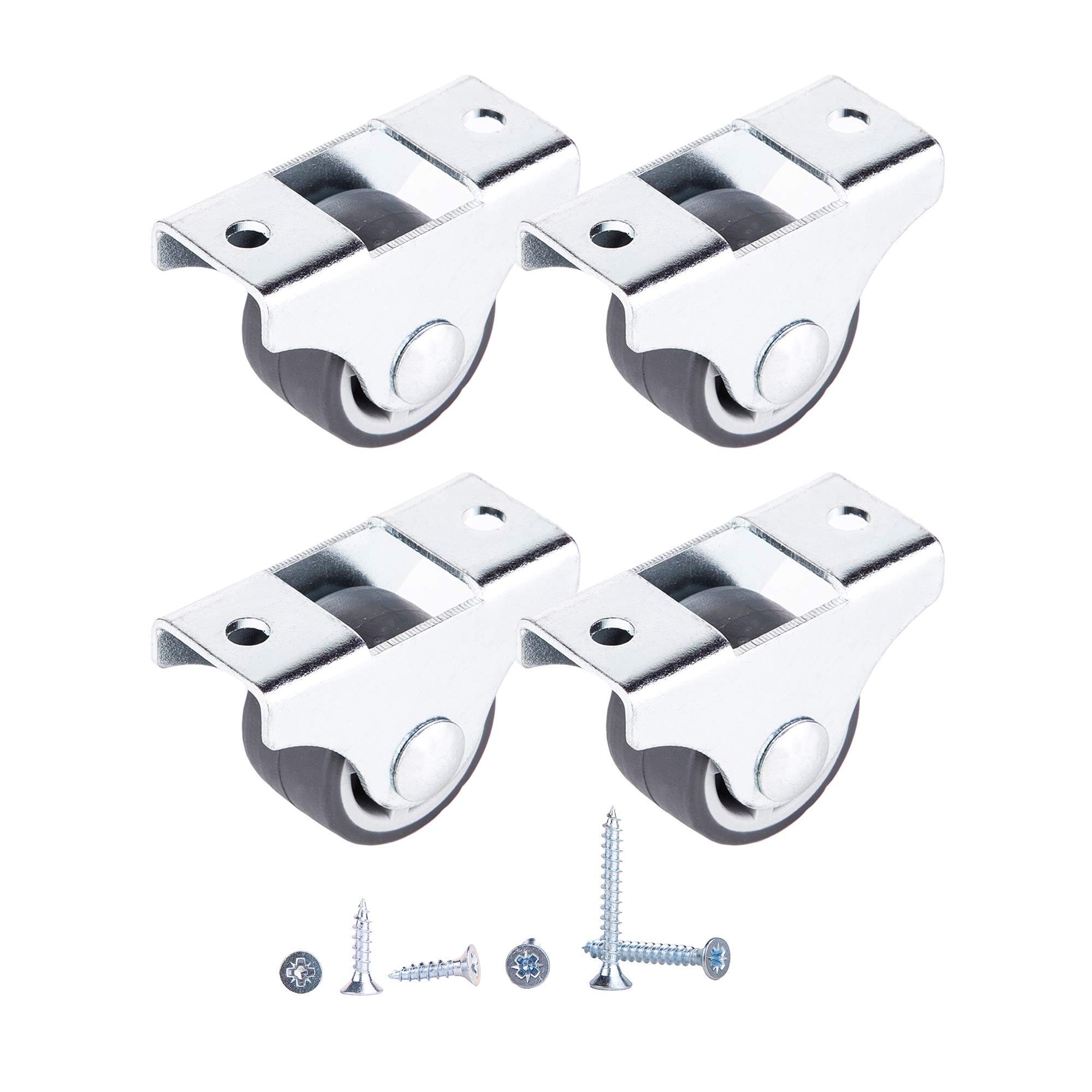 (Pack of 4) 25 mm Small Wheel Castors Rubber Wheels Fixed Casters Heavy Duty Castors Non-Swivel Wheel Furniture Wheels Casters with Mounting Plates Screws Included (4)