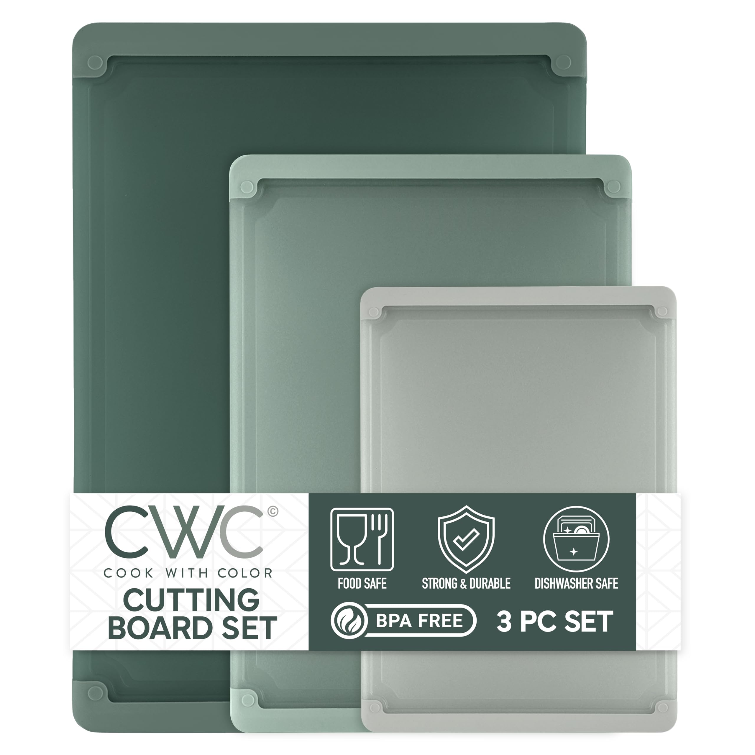 Photo 1 of COOK WITH COLOR Extra Large Cutting Board Set, Jumbo-Sized Boards with Rubber Border for Enhanced Cooking Experience, 3-Piece, Dark Sage