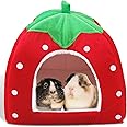 Guinea Pig Bed, Cozy Rabbit Hideout with Warm Fleece Washable Cuddle Cup Winter Sleeping House for Small Pets Strawberry Style