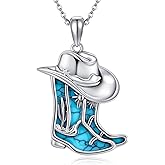 UCADRIT Western Cowboy Boot Necklace Sterling Silver Cowgirl Boot Pendant Necklace Western Jewelry Cowboy Gifts for Women