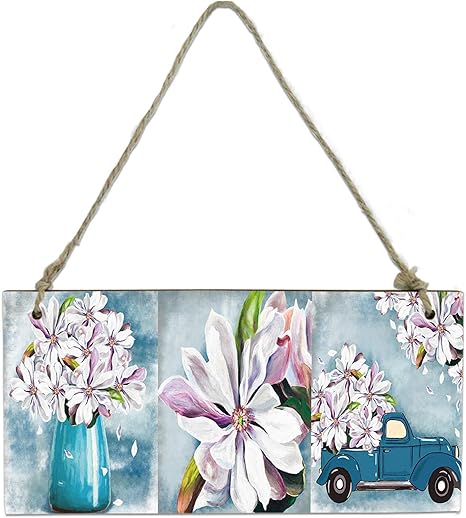 Amazon Com Leo Bon Wall Hanging Wood Wall Sign Oil Painting Texture Four White Magnolia Flowers Home Garden Yard Wood Plaques Decoration 8 X4 Home Kitchen