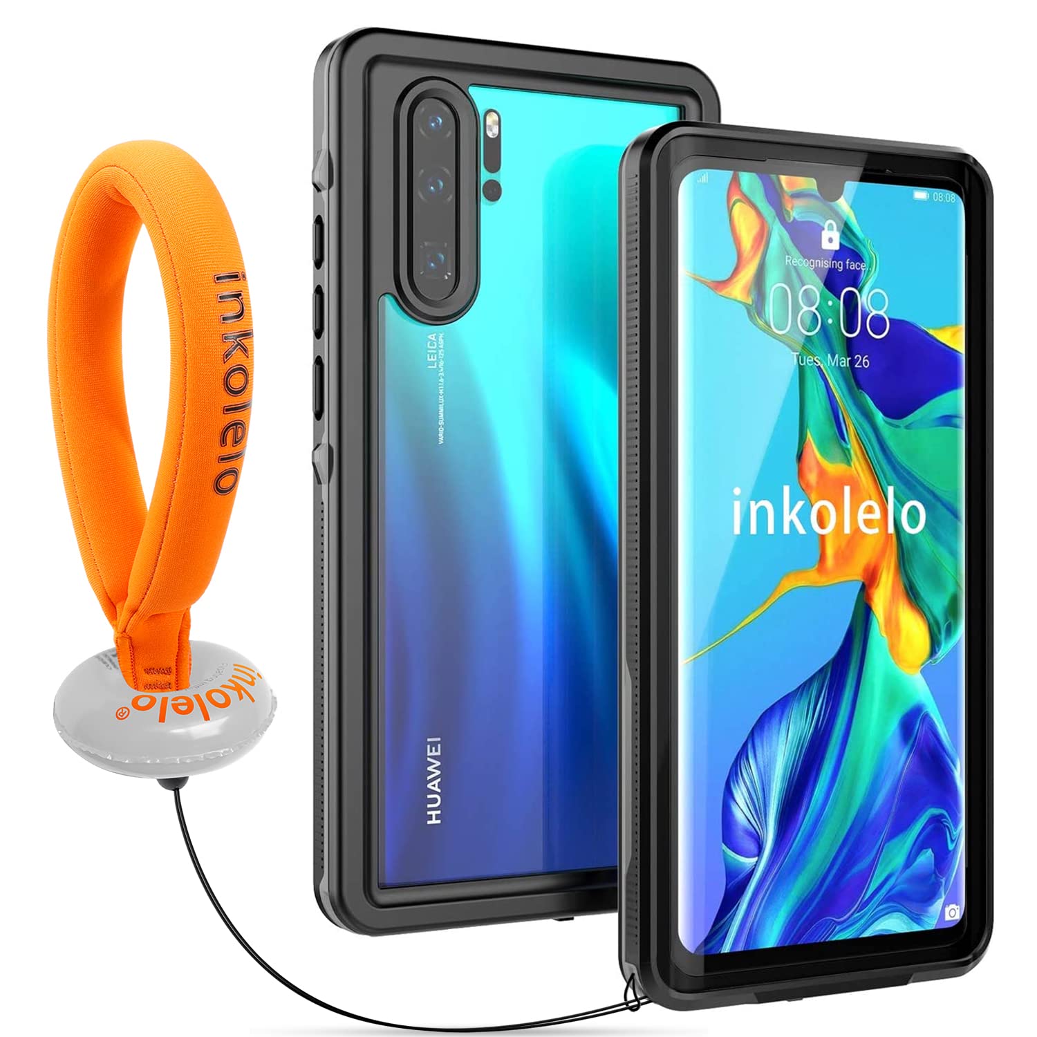 inkolelo for Huawei P30 Pro Case Waterproof, Bulit-in Screen Protector with Floating Strap [IP68 Underwater] 360 Full Body Heavy Duty Shockproof Dustproof Phone Case 6.47 Inch, Black