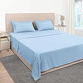 Mejoroom Queen Sheet Set - Hotel Luxury 1800 Sheets & Pillowcase Sets - Extra Soft Bed Sheets - Deep Pocket Fitted Sheet, Breathable, Wrinkle & Fade Resistant - 4 Piece (Queen,Light Blue)