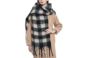 OUNIYA Big Chunky Plaid Scarf Colorful Checked Oversized Thick Scarves Soft Large Cashmere Wool Winter Warm Blanket Women
