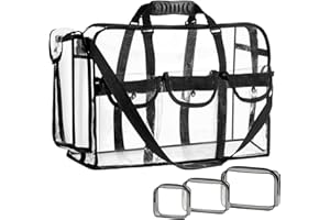 Sanwuta Large Clear Duffle Bag 20 x 12 x 7 Inches See Through Makeup Tote Bag with Pockets and 3 Small Cosmetic Pouch Transparent Toiletry Organizer Waterproof for Travel Work Artist Gym Sport Event