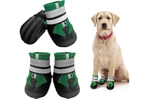 NeuWee Dog Shoes, Waterproof Non-Slip Dog Boots with 2 Adjustable Reflective Straps, 4PCS Dog Paw Protector for Large Dogs (G