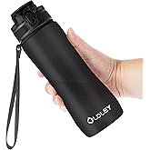 OLDLEY 25 oz Water Bottle, Motivational Water Bottle with Time Marker, Sports Water Bottle With Strap, Leakproof & BPA Free Large Water Bottles for School, Gym, Travel, Outdoor, Tritan,Black
