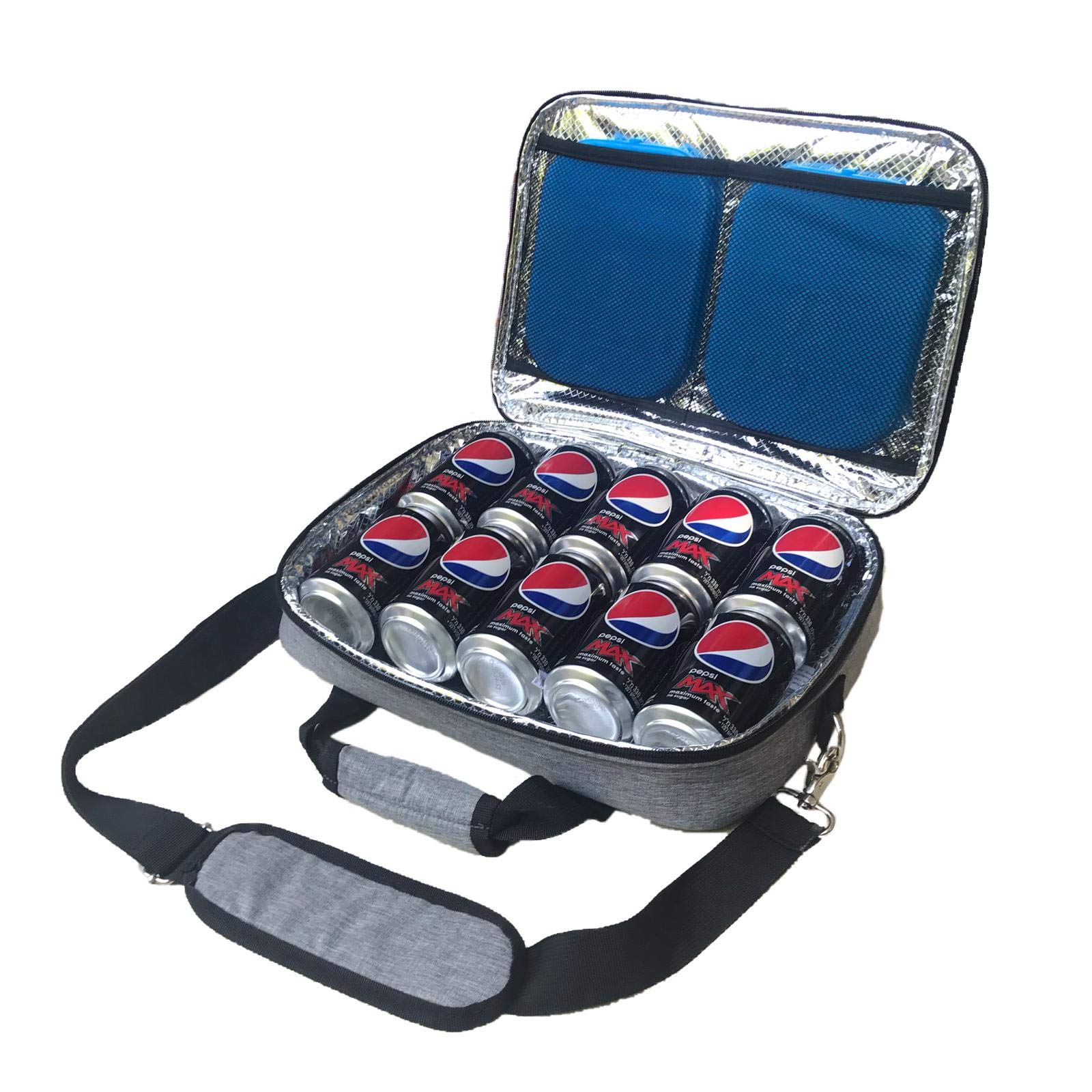 Red Suricata Insulated Slim Cooler – Ultra Thin, Flat Mini Small Cooler Lunch Bag Fits 10 Drink Cans - 2 Slim Reusable Ice Packs Included - Small Iceless Golf Cart Bag for Beer (Heathered Grey)