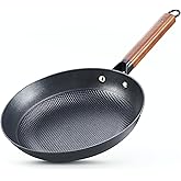 DM Cast Iron Skillet, 8 Inch Nonstick Frying Pan with Detachable Acacia Wooden Handle, Honeycomb Non stick Omelet Egg Pan, Easy Clean Oven Safe Pans for Cooking