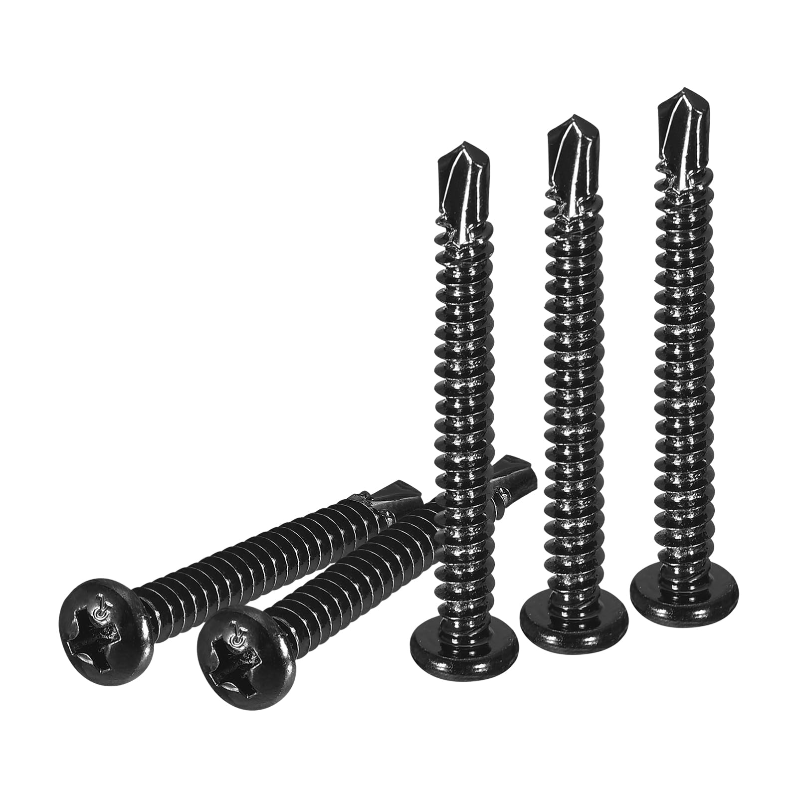 DTGN #8x1-1/2" Pan Head Self Drilling Screws - 100Pack - Black Oxide 410 Stainless Steel Phillips Drive Self Tapping Sheet Metal Screws