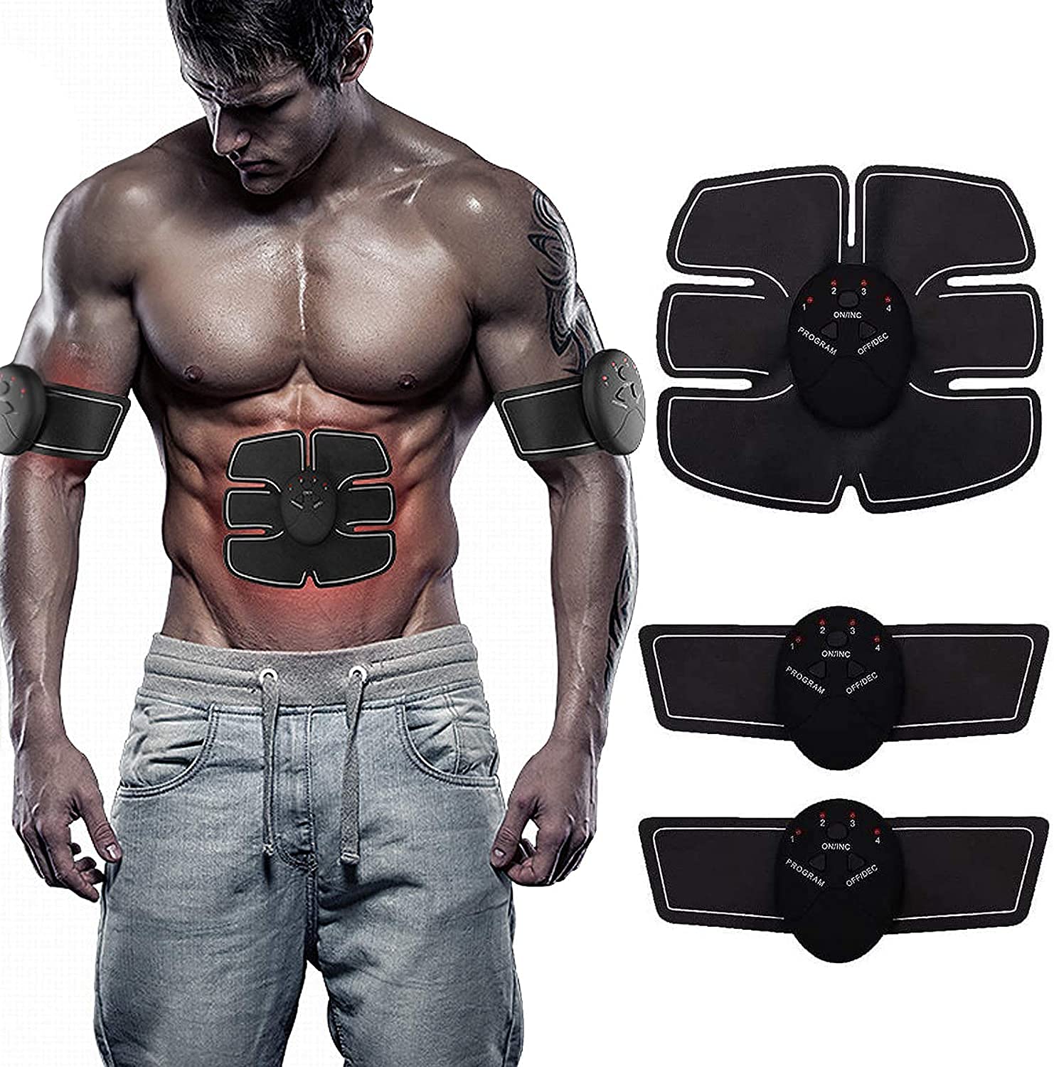 AUELEK EMS Muscle Stimulator, Electric Abdominal Muscle Trainer, EMS Training Device, Muscle Stimulation with 6 Modes, 9 Intensities, USB Rechargeable Muscle Trainer, Electric for Abdomen, Arm, Leg