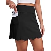 M MOTEEPI Skorts for Woman with Pockets 16" Golf Athletic Skirts Scalloped Hem Tennis Skirt Dressy Casual