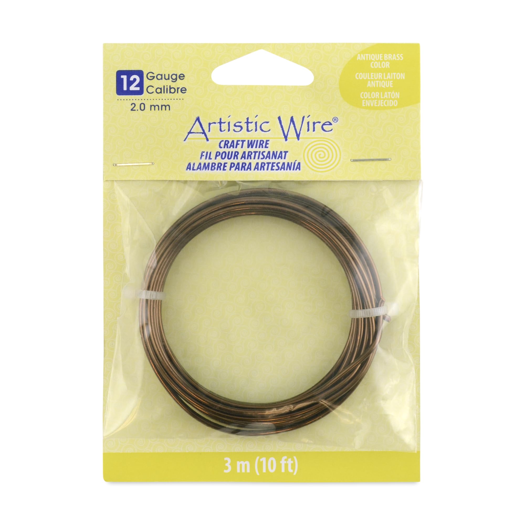 Artistic Wire 12 Gauge / 2.1 mm Tarnish Resistant Copper Craft Wire, 10 ft / 3.1 m, Antique Brass Color