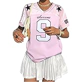 Oversized Jersey Shirts for Women - V Neck Baseball/Football Jerseys Shirt Team Number Y2k Streetwear Tee Tops