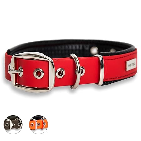 PetTec Hundehalsband aus Trioflex™ mit Polsterung, Wetterfest, reißfest, Wasserabweisend, Robust in Orange, Rot, Braun, Slim 