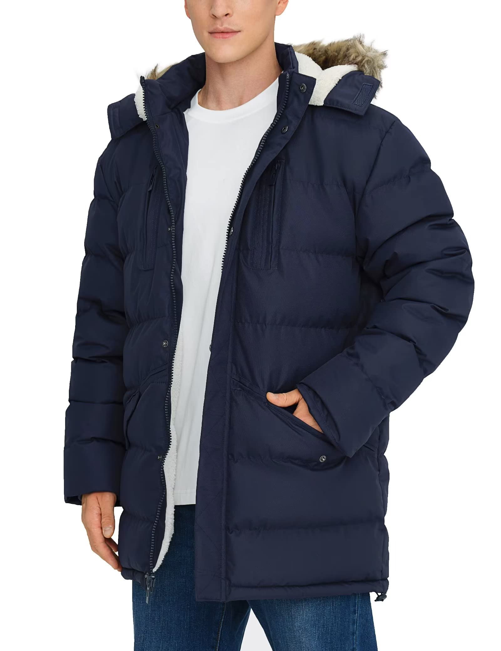 Maiyifu-GJ Men Hooded Long Down Coat Warm Winter Thickened