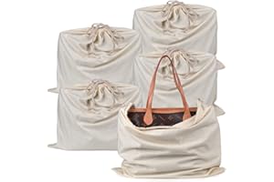 HAMBOLY 100% Cotton Bags 5 Pack Dust Cover Storage Pouch with Drawstring Closure for Packaging Handbags Purses Pocketbooks Shoes Boots, Beige (21 x 19 in)