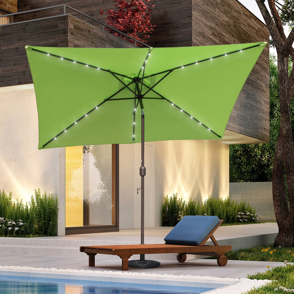 Sundale Outdoor Rectangular Solar Powered 26 Led Lighted Patio Umbrella Table Market Umbrella With Crank And