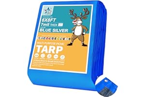 STARPYNG - Multifunctional Blue/Silver Waterproof tarpaulin-7mil，Waterproof, UV Resistant, Rip and Tear Proof, Poly Tarpaulin with Reinforced Edges for Roof (Blue/Silver, 6x8feet)