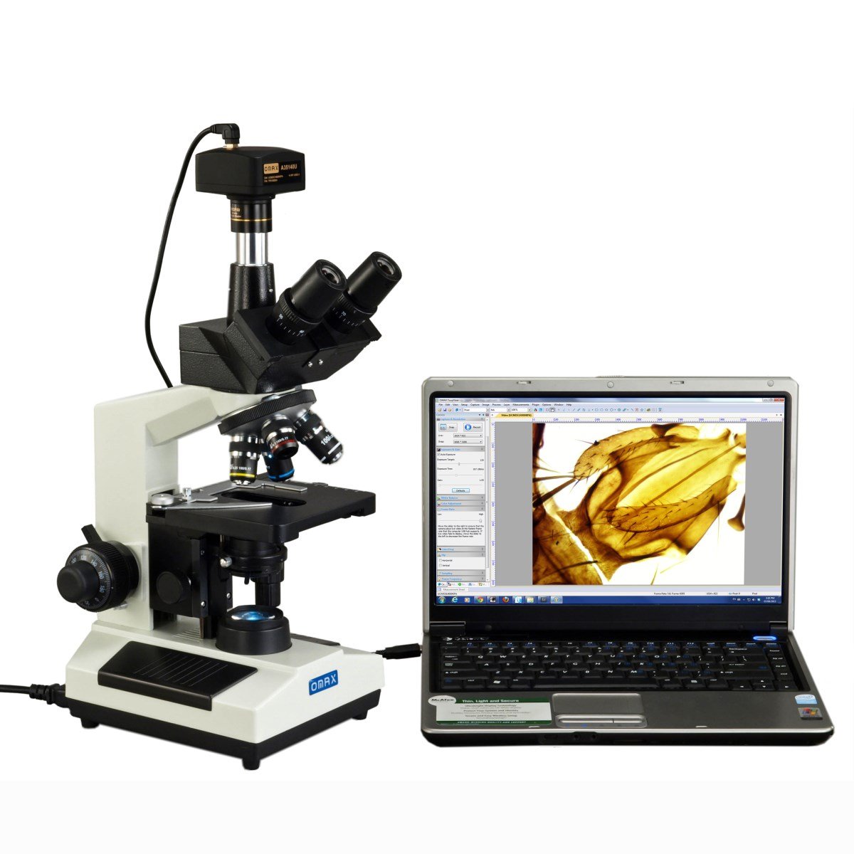 OMAX Microscope trinoculaire numérique à LED 40X2500X avec scène