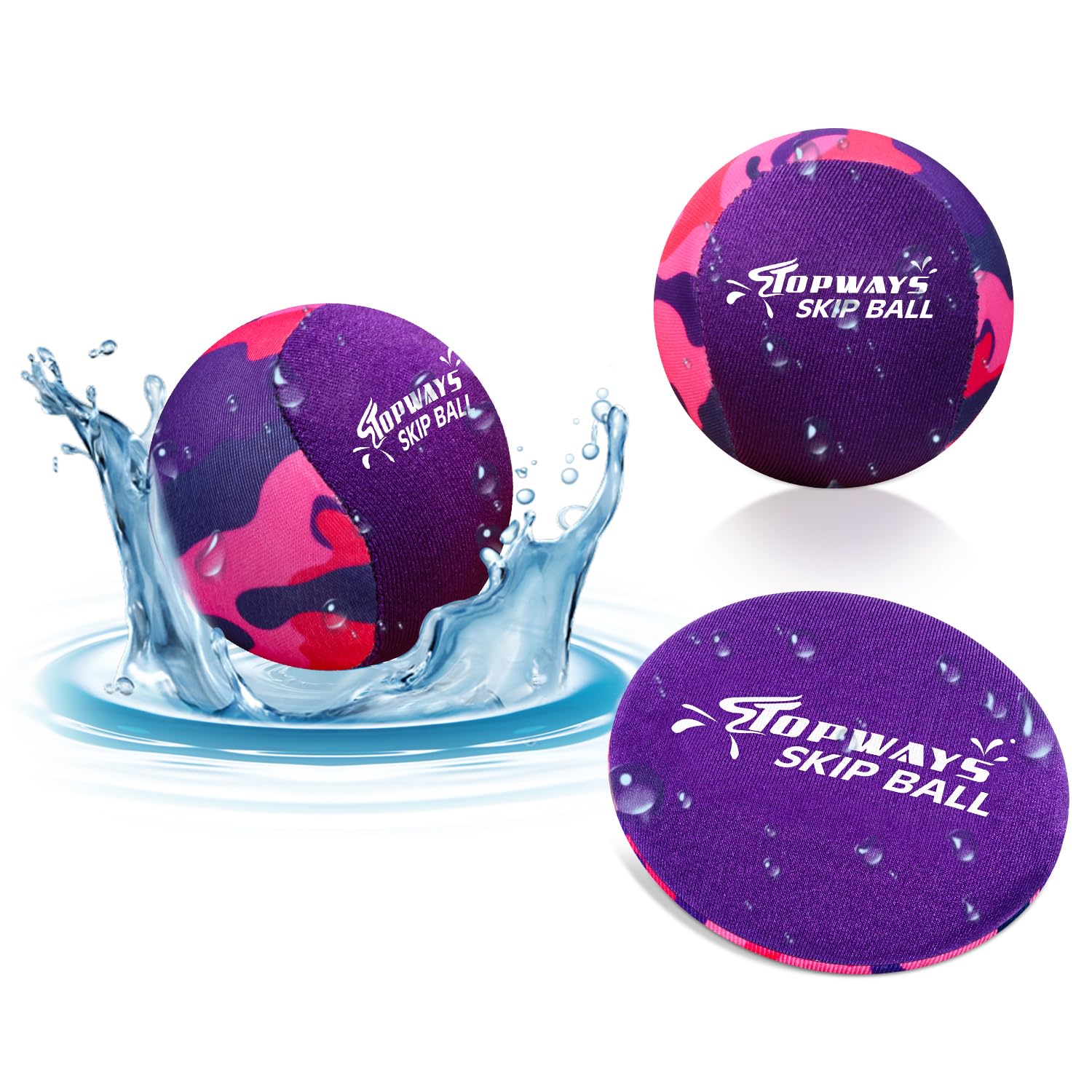 Water Bouncing Ball, Swimming Pool Toys Water-Proof Beach Toys, Water Skipping Ball, Pool Games for Kids & Adults (2PCS skip balls and water discs) — image 1