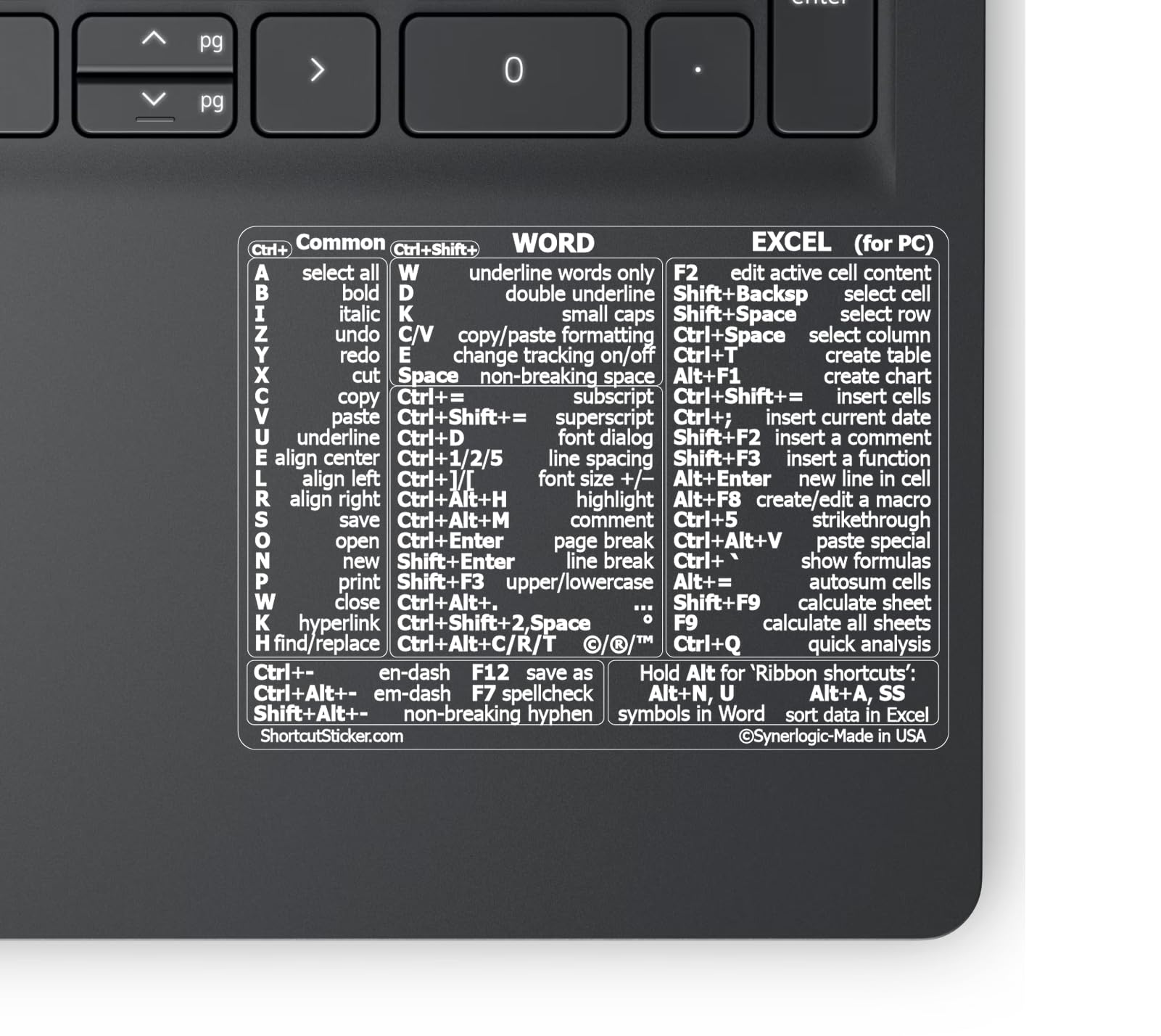 Synerlogic (100pcs) Word/Excel Windows Shortcut Sticker | Reference Guide Keyboard Shortcuts | Work from Home Essentials | Excel Shortcuts Cheat Sheet Laminated Vinyl (Clear/White/Small/100)