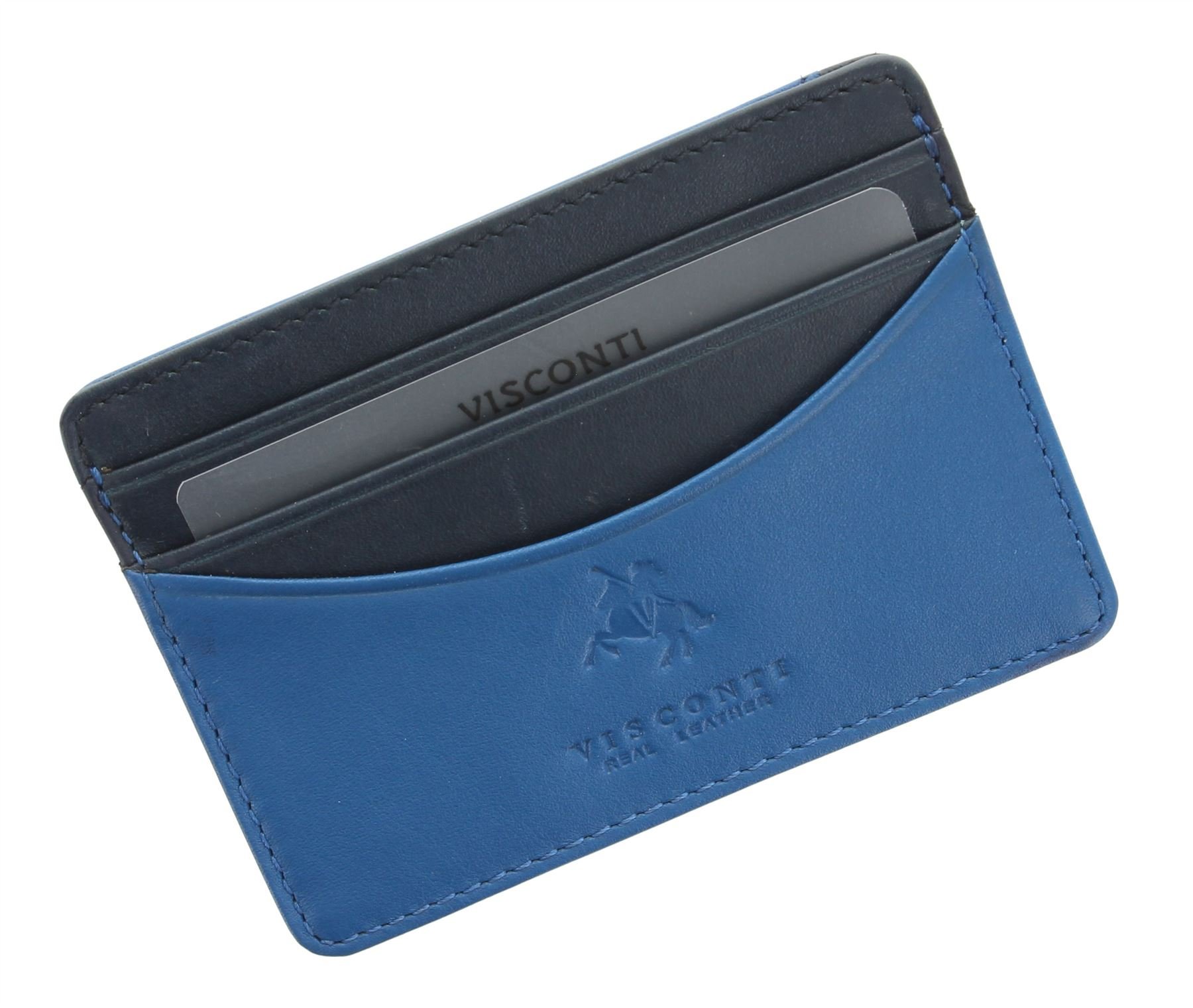 VISCONTI Lucca Collection Ramon Two Tone Slim Leather Credit Card Holder LC35 Blue Multi