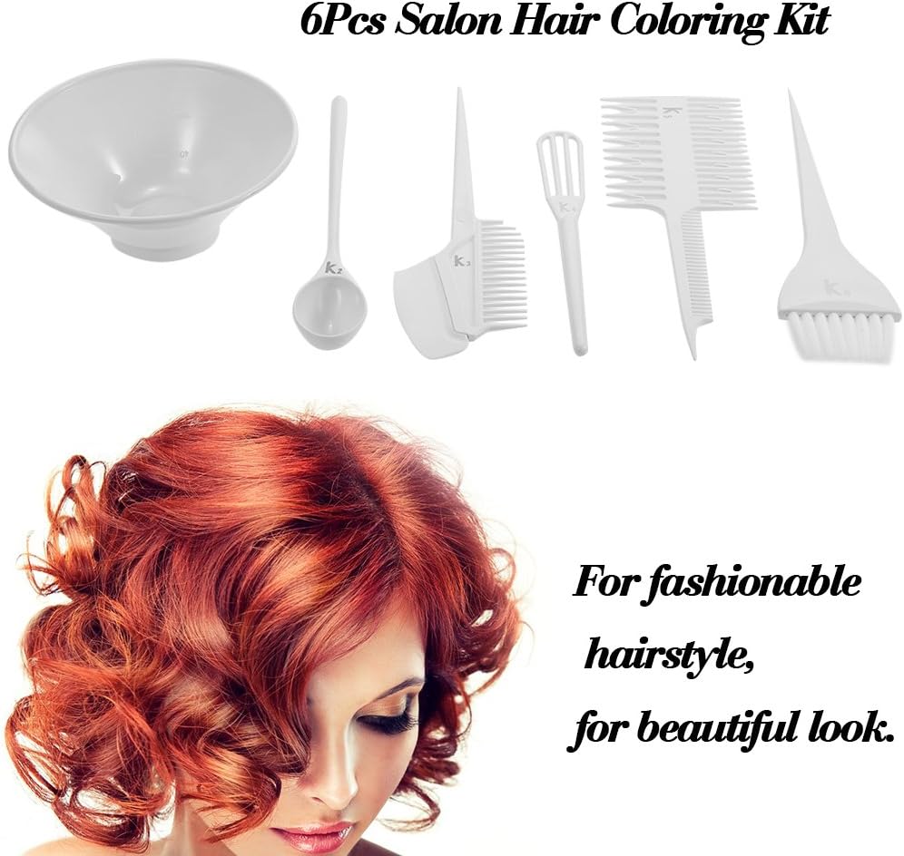 6Pcs Salon Hair Coloring Dyeing Kit Brush Comb Bowl White Hair Tint Bowl Mixing Tool DIY Hair Colouring Tool Set: Kitchen & Dining