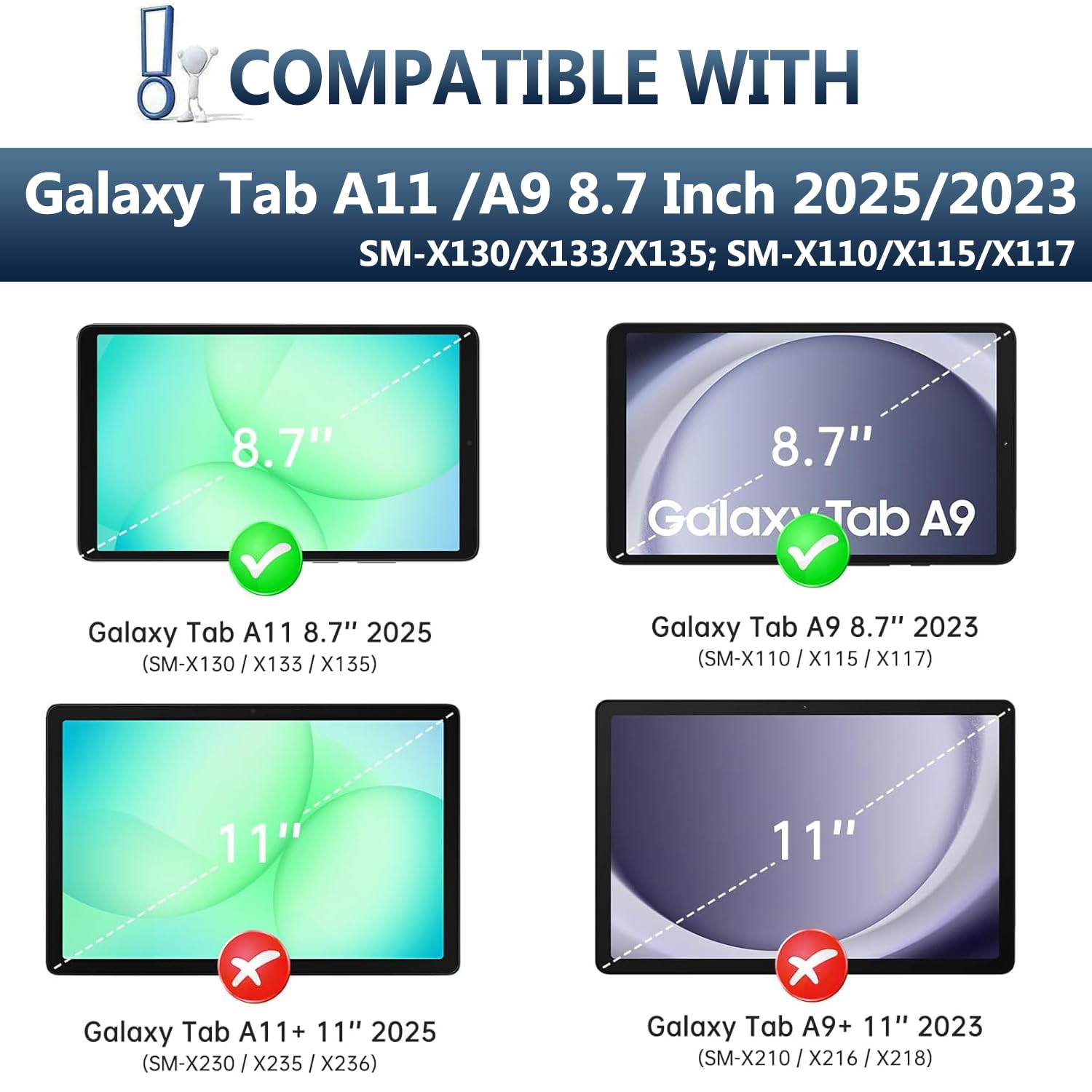 Condition photo showing New/Like New for backlit keyboard case for samsung galaxy tab a11 / tab a9 8.7-inch 2025/2023 with screen protector, 