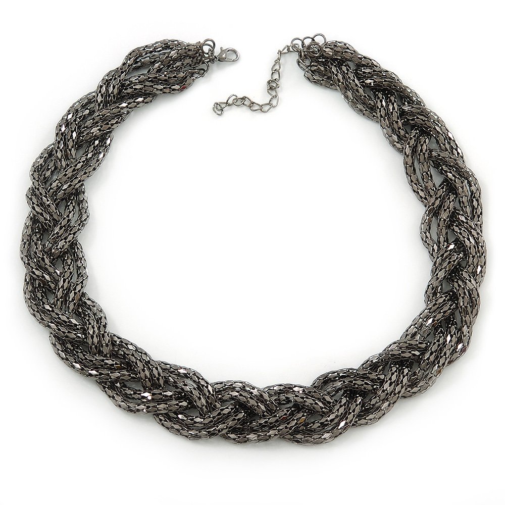 Avalaya Plaited Mesh Choker Necklace/Hematite Tone/ 38cm L/ 4cm Ext