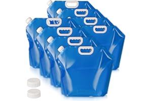 Hakkin Collapsible Water Container Bag 8 Pcs 5L/(1.3 Gallon), No-Leak Freezable Portable BPA Free Food Grade Plastic Storage Jug for Camping, Hiking, Travel, Emergency Survival Kit Bonus 2 Pcs Caps