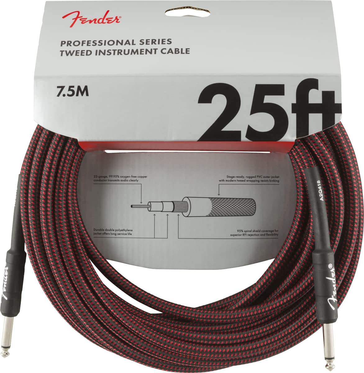 Fender PRO 25 INST CABLE RED TWD