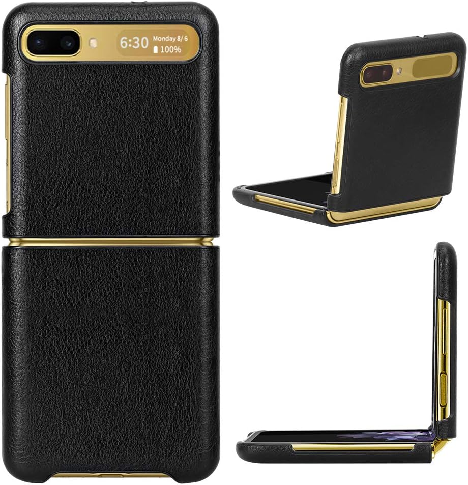 FYY Case for Samsung Galaxy Z Flip, PU Leather Pattern Hard Phone Cover Ultra-Thin Protective Case for Samsung Galaxy Z Flip 6.7 inch 2020-Black