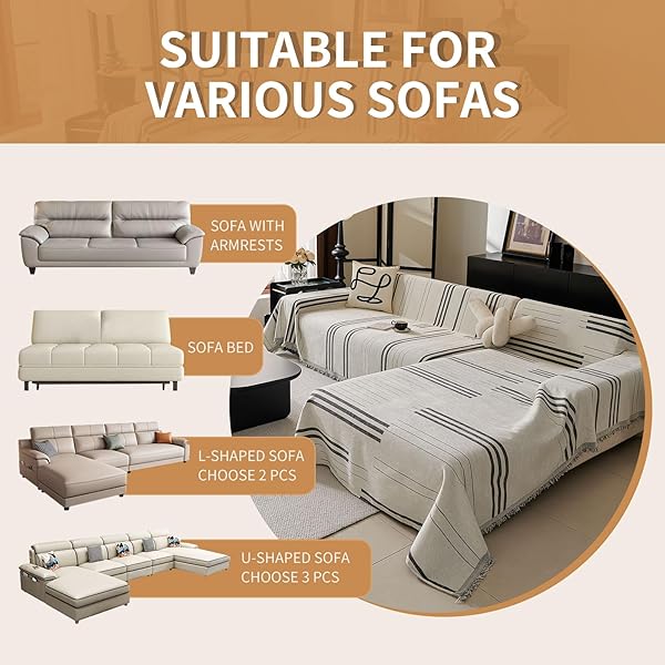 AKPGQ BOHO COUCH COVERS FOR SOFA WASHABLE SOFA COVERS FOR 3 CUSHION COUCH SOFT NON SLIP COUCH COVERS FOR SECTIONAL SOFA DOG PET FURNITURE PROTECTOR (DARK GREY, 71″*118″)
