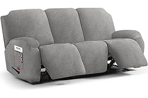 Jcones Stretch Recliner Sofa Cover - 5 Pieces Plush Fabric Slipcovers & Durable Furniture Protector for Reclining Couch, Ideal for Kids and Pets (3 Seater, Light Gray)
