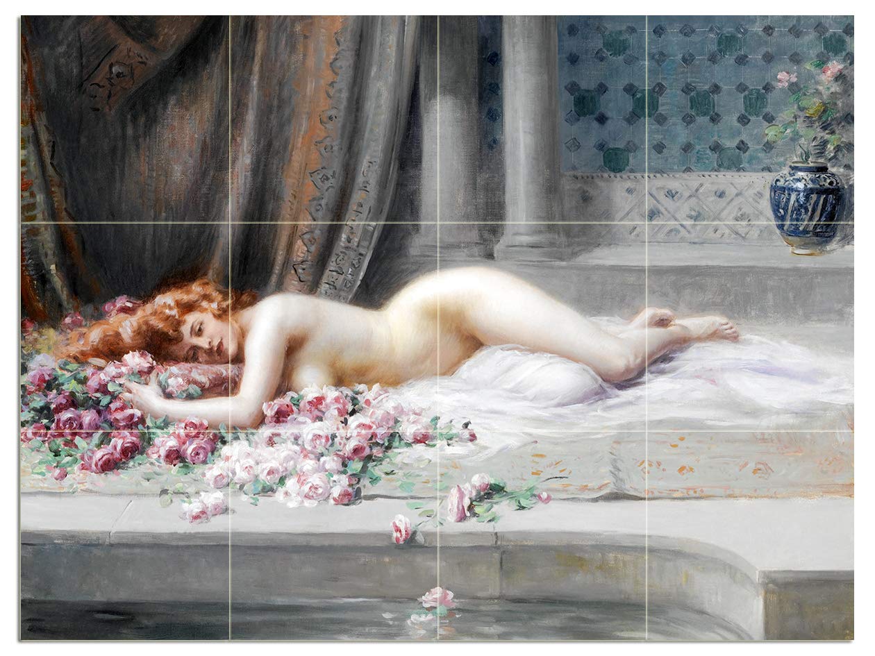 Fille nue fleurs D. Enjolras carrelage nu mural cuisine dosseret marbre céramique - Photo 11 sur 18